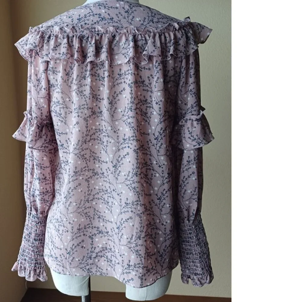 Regency Victorian style blouse ~ Ruffles, smocked sleeves, button up Coquette - Picture 3 of 5